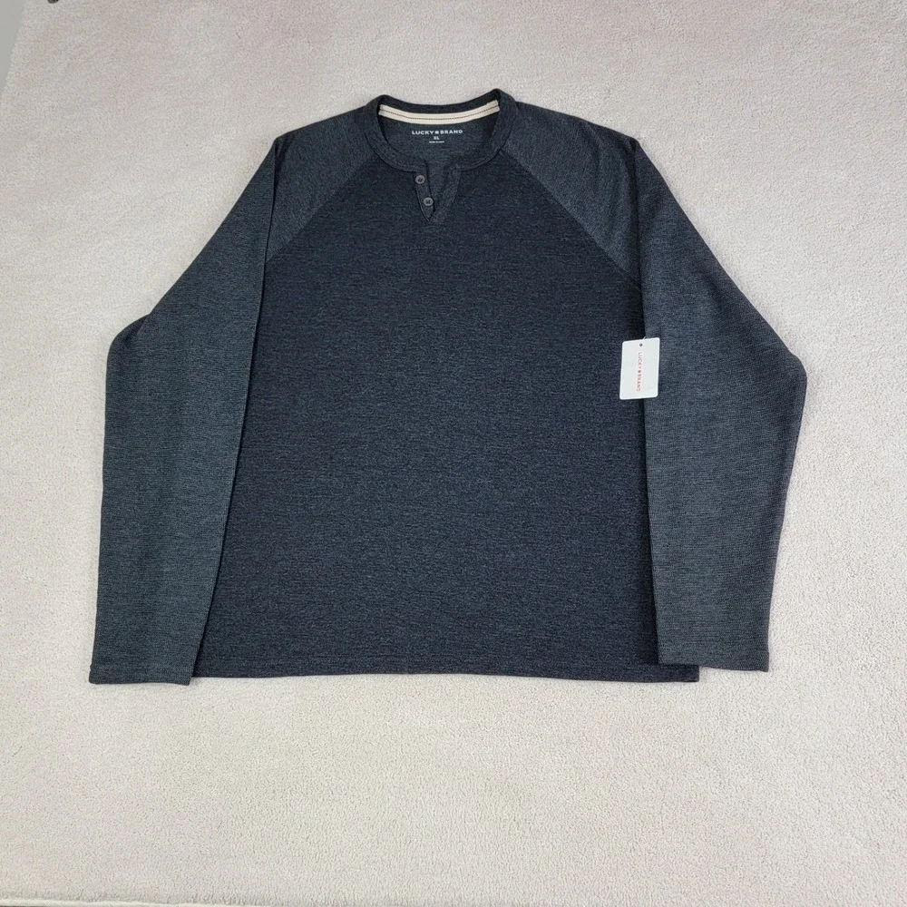 Lucky Brand NEW Mens XL Grey Henley Long Sleeve Raglan Waffle Knit Sweater Shirt